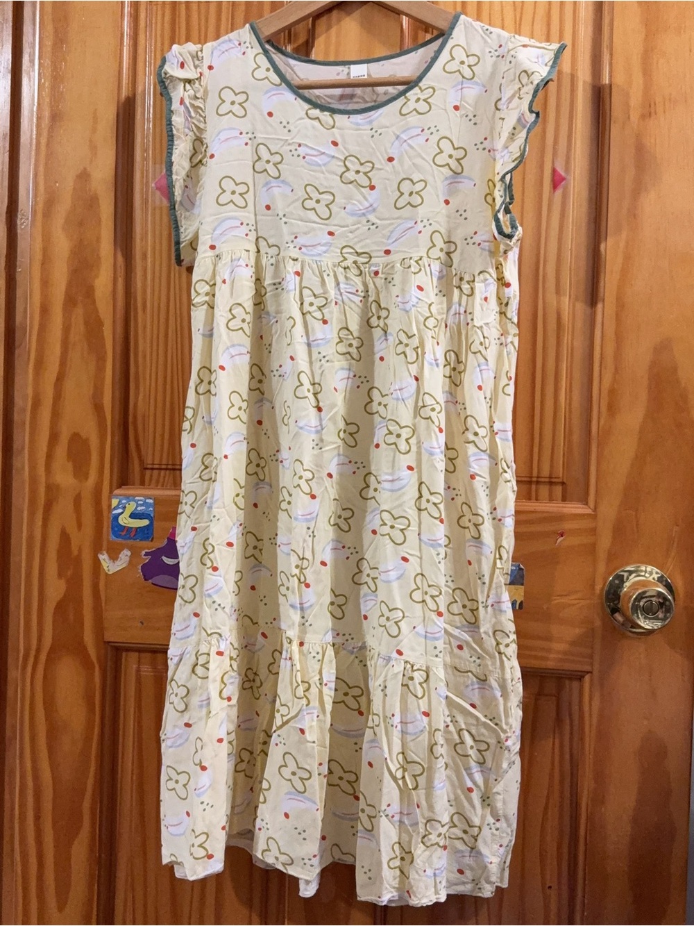 Girls Cream Floral Tiered Nightgown with Ruffle Sleeves